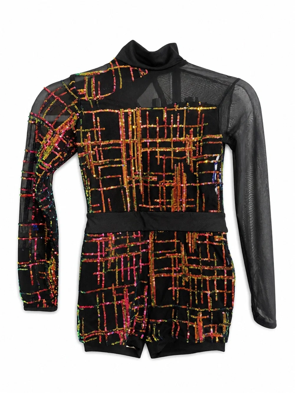 Weissman Black Long-Sleeve Sequin Grid Mesh Dress